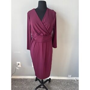 Torrid Midi‎ Dress Wrap Front plum pink Plus Size Long Sleeve Party Dress 00